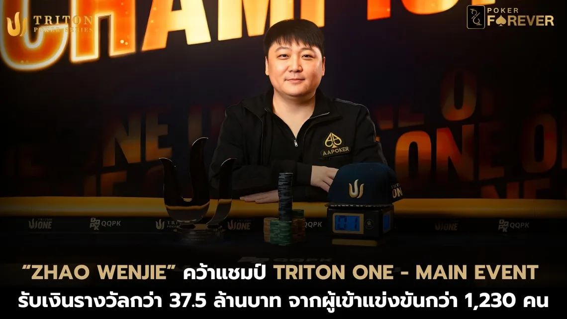 “Zhao Wenjie” คว้าแชมป์ Triton One - Main Event รับเงินรางวัลกว่า 37.5 ล้านบาท จากผู้เข้าแข่งขันกว่า 1,230 คน