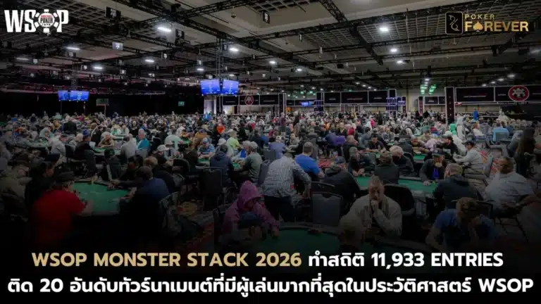 WSOP Monster Stack 2026 ทำสถิติ 11,933 Entries ติด 20 อันดับทัวร์นาเมนต์ที่มีผู้เล่นมากที่สุดในประวัติศาสตร์ WSOP